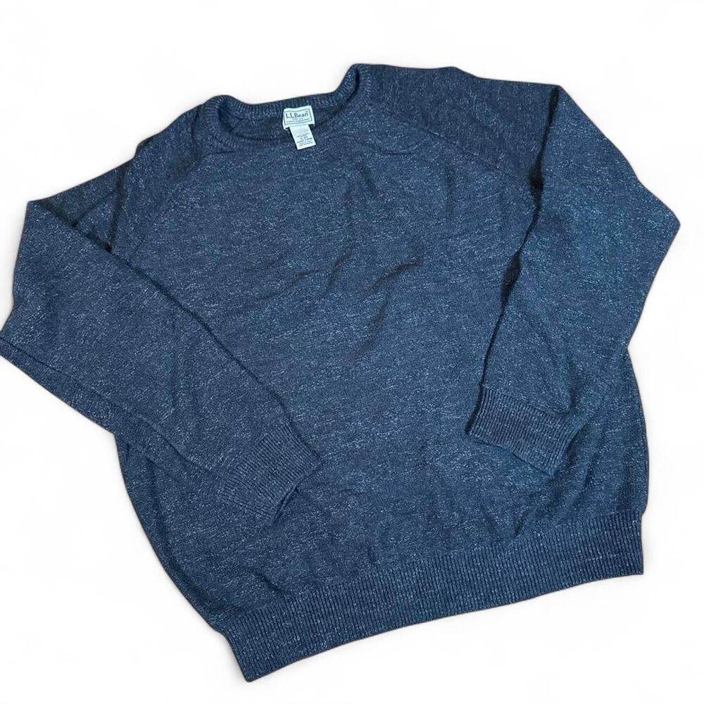 LL Bean Organic Cotton Charcoal Gray Textured Pullover Sweater Crewneck Men's XL